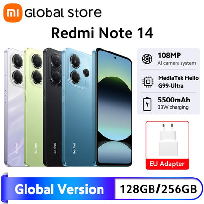 Smartphone Xiaomi Redmi Note 14, 128 GB / 256 GB de ROM, MediaTek Helio G99-Ultra, 33 W, 120 Hz, AMOLED, 108 MP, 5500 mAh