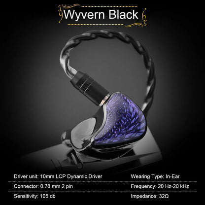 Fones de ouvido Kinera Celest Wyvern pretos com cabo e microfone