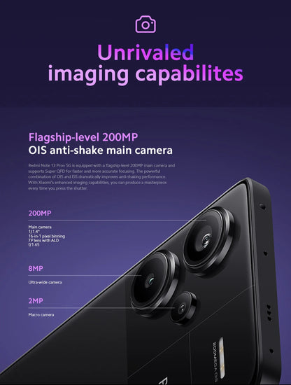 Smartphone Xiaomi Redmi Note 13 Pro Plus 5G,  tela MOLED curva de 6,67", MediaTek Dimensity 7200-Ultra