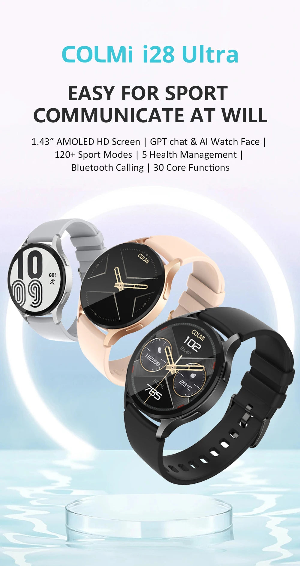 Smartwatch COLMI i28 Ultra AI com tela AMOLED, IA DA-GPT integrada, unissex