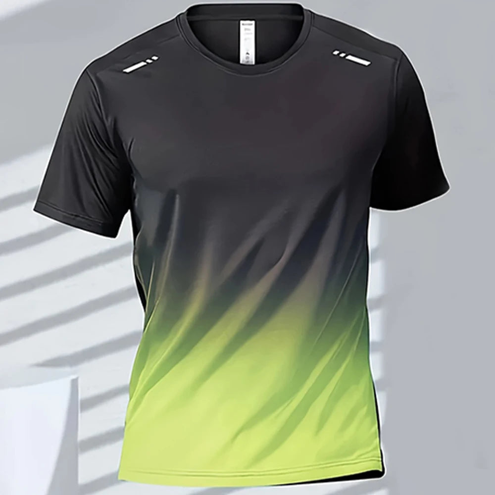 Camisetas esportivas fitness esportiva, gradiente e manga curta