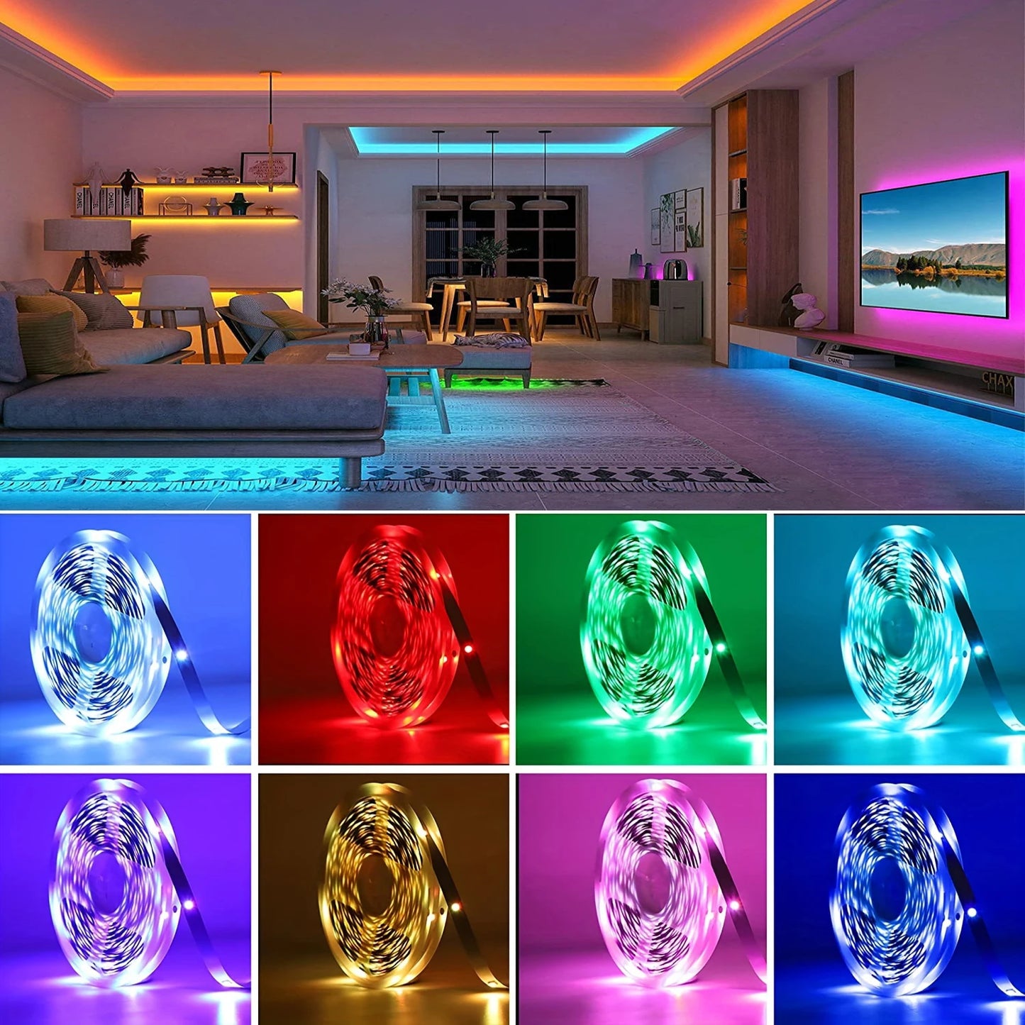 Fita de LED RGB, luz ambiente com controle por aplicativo, fita flexível de LED para decoração de quarto e sala...