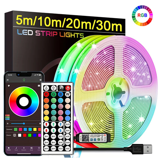 Fita de LED RGB, luz ambiente com controle por aplicativo, fita flexível de LED para decoração de quarto e sala...