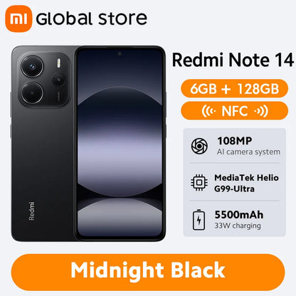 Smartphone Xiaomi Redmi Note 14, 128 GB / 256 GB de ROM, MediaTek Helio G99-Ultra, 33 W, 120 Hz, AMOLED, 108 MP, 5500 mAh