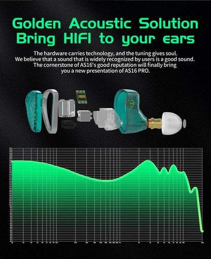 Fones de ouvido com fio KZ AS16 Pro 16BA, armadura balanceada, monitor de graves HIFI, com cancelamento de ruído