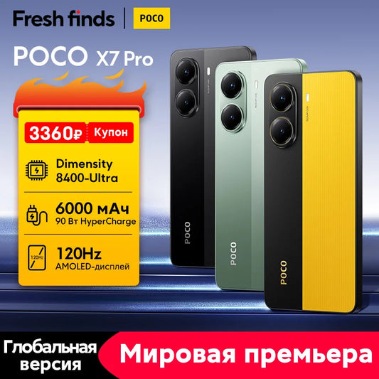 Smartphone POCO X7 Pro 256GB / 512GB Dimensão 8400-Ultra 90W Carga Bateria 6000mAh IP68 NFC 5G