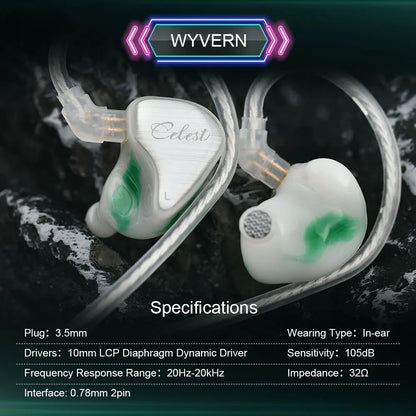Fones de ouvido Kinera Celest Wyvern pretos com cabo e microfone