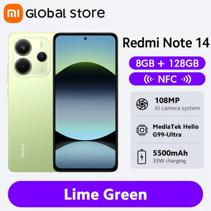Smartphone Xiaomi Redmi Note 14, 128 GB / 256 GB de ROM, MediaTek Helio G99-Ultra, 33 W, 120 Hz, AMOLED, 108 MP, 5500 mAh