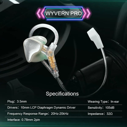 Fones de ouvido Kinera Celest Wyvern pretos com cabo e microfone