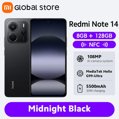 Smartphone Xiaomi Redmi Note 14, 128 GB / 256 GB de ROM, MediaTek Helio G99-Ultra, 33 W, 120 Hz, AMOLED, 108 MP, 5500 mAh