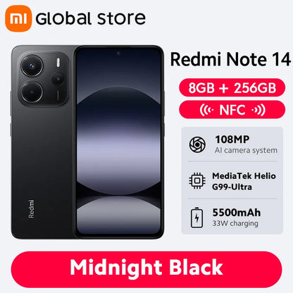 Smartphone Xiaomi Redmi Note 14, 128 GB / 256 GB de ROM, MediaTek Helio G99-Ultra, 33 W, 120 Hz, AMOLED, 108 MP, 5500 mAh