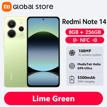 Smartphone Xiaomi Redmi Note 14, 128 GB / 256 GB de ROM, MediaTek Helio G99-Ultra, 33 W, 120 Hz, AMOLED, 108 MP, 5500 mAh