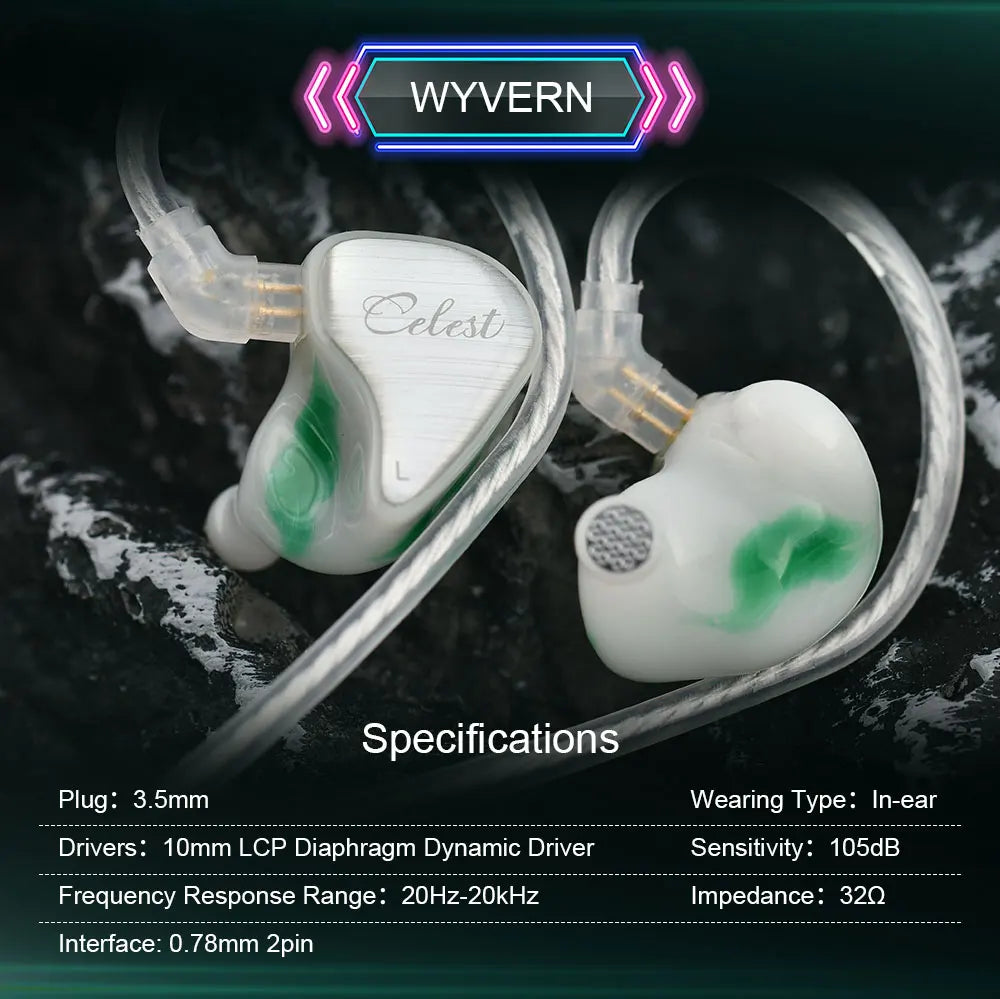 Fones de ouvido Kinera Celest Wyvern pretos com cabo e microfone
