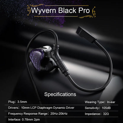 Fones de ouvido Kinera Celest Wyvern pretos com cabo e microfone