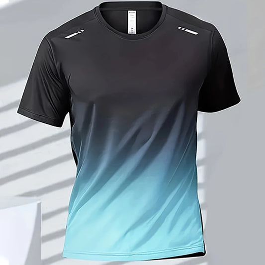 Camisetas esportivas fitness esportiva, gradiente e manga curta