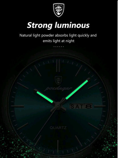 Relógio Masculino de Aço Inoxidável Luminoso da Moda com Exibição de Data e Semana